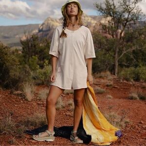 FREE PEOPLE MOVEMENT- Cream Short Sleeve Romper